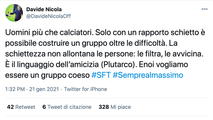Torino, Nicola sui social: “Uomini più che calciatori. Vogliamo essere coesi” - immagine 1