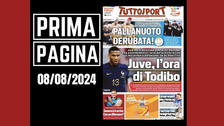 Tuttosport, la prima pagina di oggi, giovedì 8 agosto 2024 Tuttosport