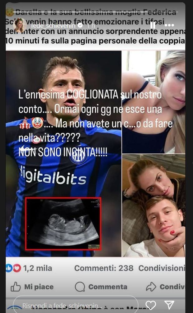 La moglie di Barella esplode dopo l’ennesima fake news: “Pagliacci, non avete un ca* da fare?”- immagine 3