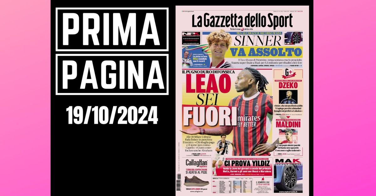 Prima pagina Gazzetta dello Sport: “Milan, Leao sei fuori”