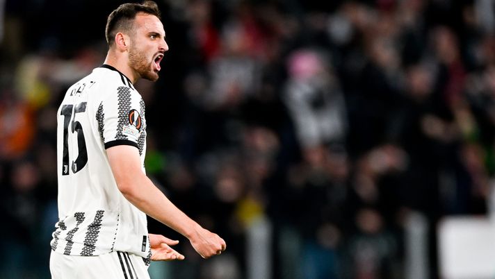 TURIN, ITALY - MAY 11: Federico Gatti of Juventus celebrates after scoring his team's first goal during the UEFA Europa League semi-final first leg match between Juventus and Sevilla FC at Allianz Stadium on May 11, 2023 in Turin, Italy. (Photo by Daniele Badolato - Juventus FC/Juventus FC via Getty Images) Juventus