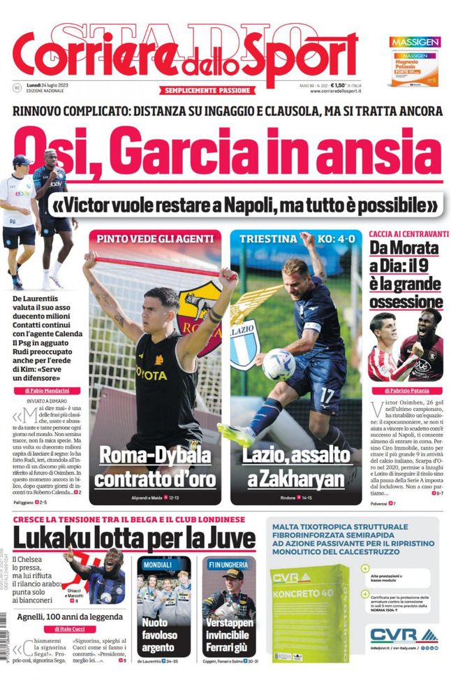 EDICOLA / CdS: Lukaku lotta per la Juve. Sale la tensione col Chelsea - immagine 1
