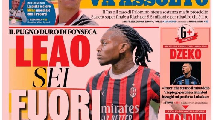 PRIMA PAGINA GAZZETTA DELLO SPORT OGGI: “Il pugno duro di Fonseca: Leao, sei fuori” PRIMA PAGINA GAZZETTA DELLO SPORT OGGI: “Inzaghi al rinnovo, ci metto la firma”