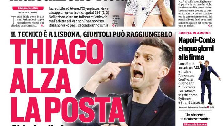 EDICOLA / CdS: Maledizione viola. Juve, Thiago alza la posta. Napoli-Conte, si svolta EDICOLA / CdS: Maledizione viola. Juve, Thiago alza la posta. Napoli-Conte, si svolta - immagine 1