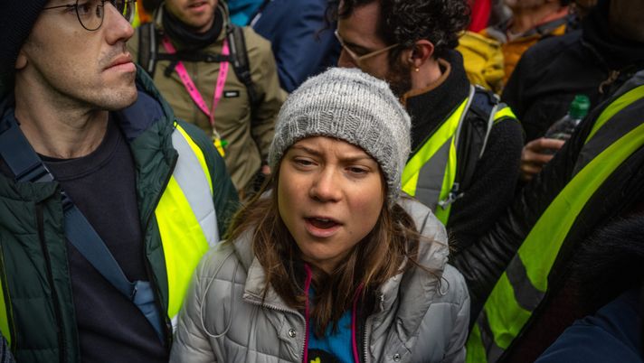 LONDON, ENGLAND - OCTOBER 17: Climate activist Greta Thunberg joins an anti-oil protest outside the Intercontinental Hotel on October 17, 2023 in London, England. Activists join an environmental protest as the Energy Intelligence Forum conference takes place in Mayfair. (Photo by Carl Court/Getty Images) Greta Thunberg