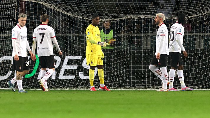 TURIN, ITALY - FEBRUARY 22: Mike Maignan of AC Milan during the Serie A match between Torino and AC Milan at Stadio Olimpico di Torino on February 22, 2025 in Turin, Italy. (Photo by Claudio Villa/AC Milan via Getty Images)  Maignan