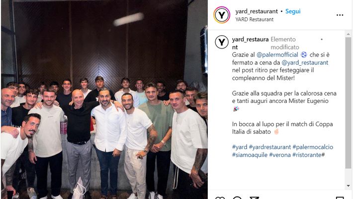 FOTO Palermo, la squadra festeggia al ristorante il compleanno di mister Corini Palermo