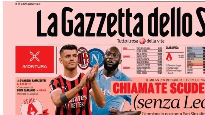 PRIMA PAGINA GAZZETTA DELLO SPORT: “Milan-Napoli, chiamate scudetto” PRIMA PAGINA GAZZETTA DELLO SPORT OGGI: “Inzaghi al rinnovo, ci metto la firma”