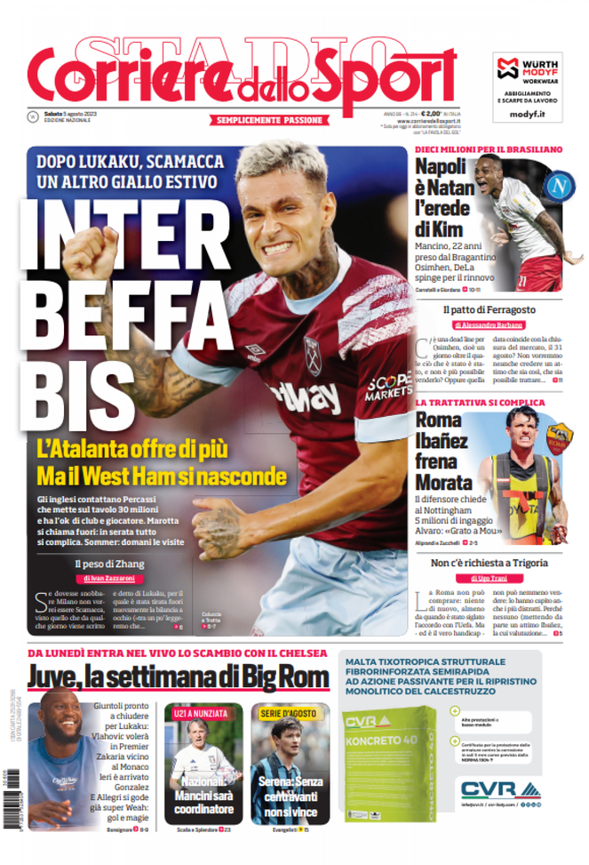 EDICOLA CDS – Inter beffa bis. Dopo Lukaku, Scamacca: un altro giallo estivo - immagine 1