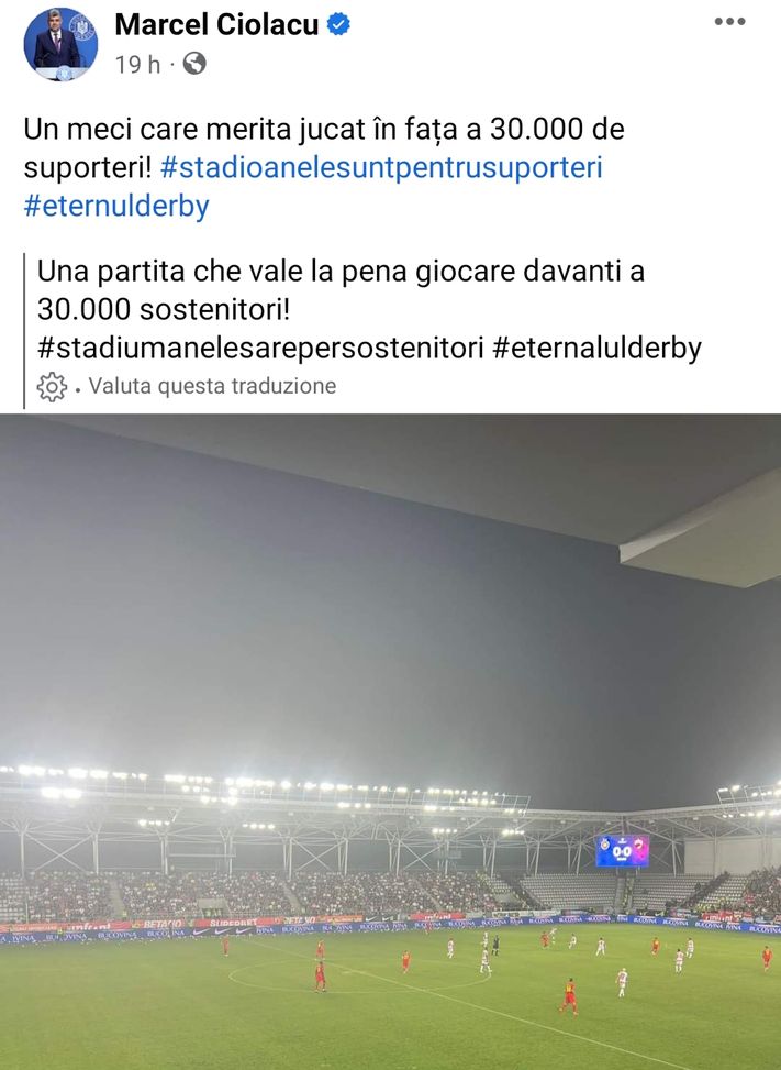 Romania, il premier “sgrida” le squadre: “Perchè avete giocato il derby in uno stadio così piccolo?”- immagine 2