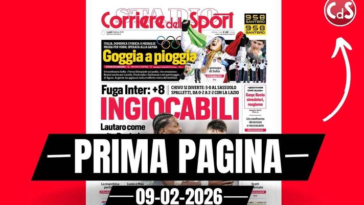 Prima pagina Corriere dello Sport: 'Ingiocabili. Fuga Inter, + 8: Chivu si diverte'