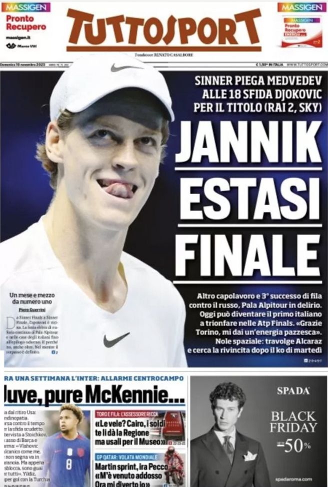 La prima pagina di Tuttosport 19-11-2023