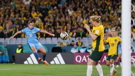 SYDNEY, AUSTRALIA - AUGUST 16: Ella Toone of England scores her team's first goal during the FIFA Women's World Cup Australia & New Zealand 2023 Semi Final match between Australia and England at Stadium Australia on August 16, 2023 in Sydney, Australia. (Photo by Brendon Thorne/Getty Images)