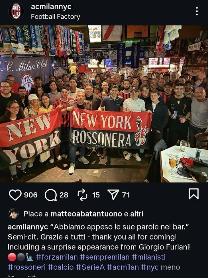Giorgio Furlani con i Milanisti di New York Giorgio Furlani a New York: strategie globali e Milanismo con i tifosi
