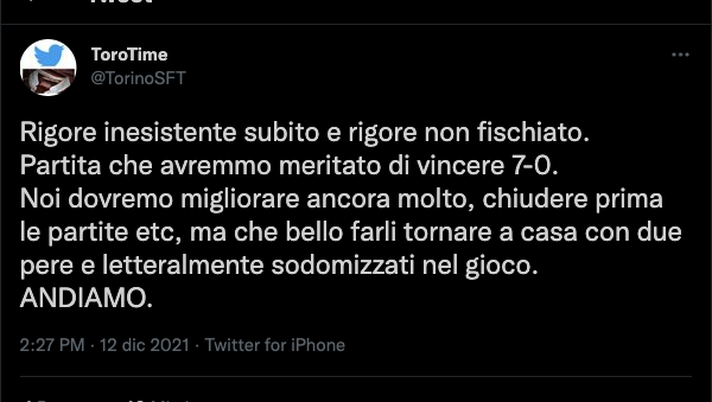 Torino-Bologna 2-1, le reazioni social: “Avremmo meritato di vincere 7-0” Torino-Bologna 2-1, le reazioni social: “Avremmo meritato di vincere 7-0” - immagine 1