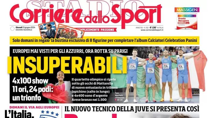 PRIMA PAGINA CORRIERE DELLO SPORT OGGI: “Motta: Tutta la mia ambizione per rendere felici i tifosi” prima pagina corriere dello sport oggi