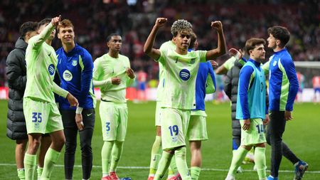 Lamine Yamal esulta dopo la vittoria contro l'Atletico Madrid (Photo by Angel Martinez/Getty Images)