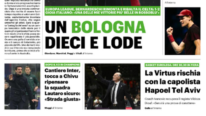 Il Bologna vince a Vigo con Berna: le prime pagine dei giornali- immagine 2