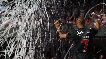 SAO PAULO, BRAZIL - AUGUST 06: Newly signed player Lucas Moura is introduced to the fans before a match between Sao Paulo and Atletico Mineiro as part of Brasileirao Series A 2023 at Morumbi Stadium on August 06, 2023 in Sao Paulo, Brazil. (Photo by Miguel Schincariol/Getty Images)