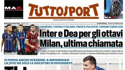 PRIMA PAGINA TUTTOSPORT OGGI: “Inter e Dea per gli ottavi. Milan, ultima chiamata”