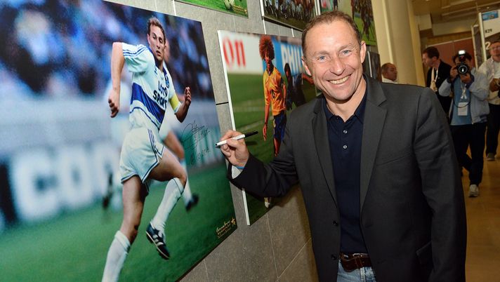 MONACO - OCTOBER 16: Jean-Pierre Papin signs a picture prior to the Golden Foot Award press conference at Grimaldi Forum on October 16, 2013 in Monaco, Monaco. (Photo by Tullio M. Puglia/Getty Images for Golden Foot) Papin Marsiglia