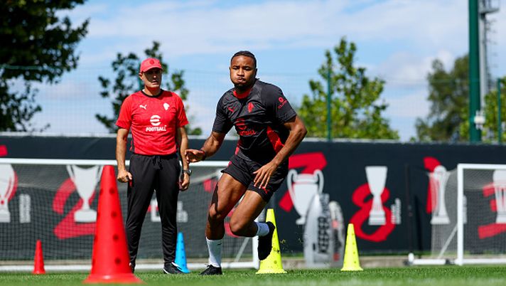 CAIRATE, ITALY - SEPTEMBER 04: Christopher Nkunku of AC Milan in action during an AC Milan Training Session at Milanello on September 04, 2025 in Cairate, Italy.  (Photo by Giuseppe Cottini/AC Milan via Getty Images)  Bologna