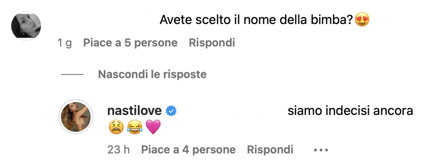 “Avete scelto il nome della bimba?”. Chiara Nasti risponde così ad una fan- immagine 2
