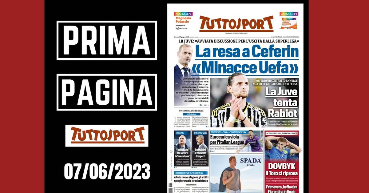 Prima pagina Tuttosport: “Juve, la resa a Ceferin: ‘Minacce UEFA