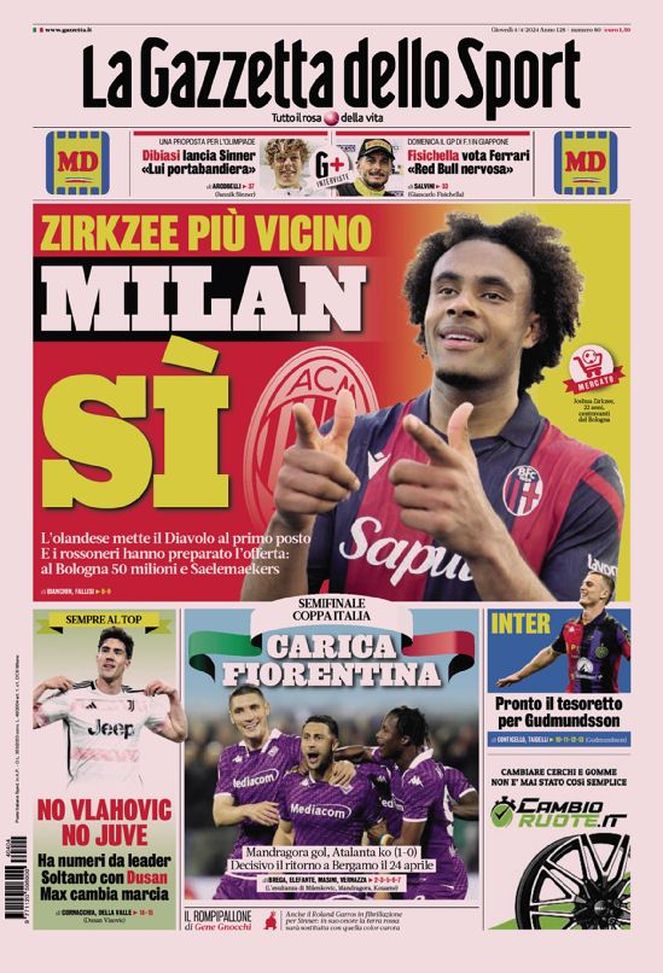 Prima Pagina Gazzetta Dello Sport Zirkzee Più Vicino Sì Al Milan