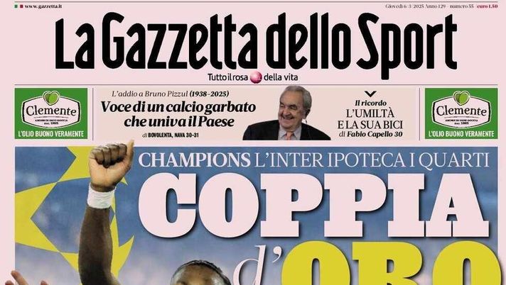 PRIMA PAGINA GAZZETTA DELLO SPORT OGGI: “Inzaghi al rinnovo, ci metto la firma”