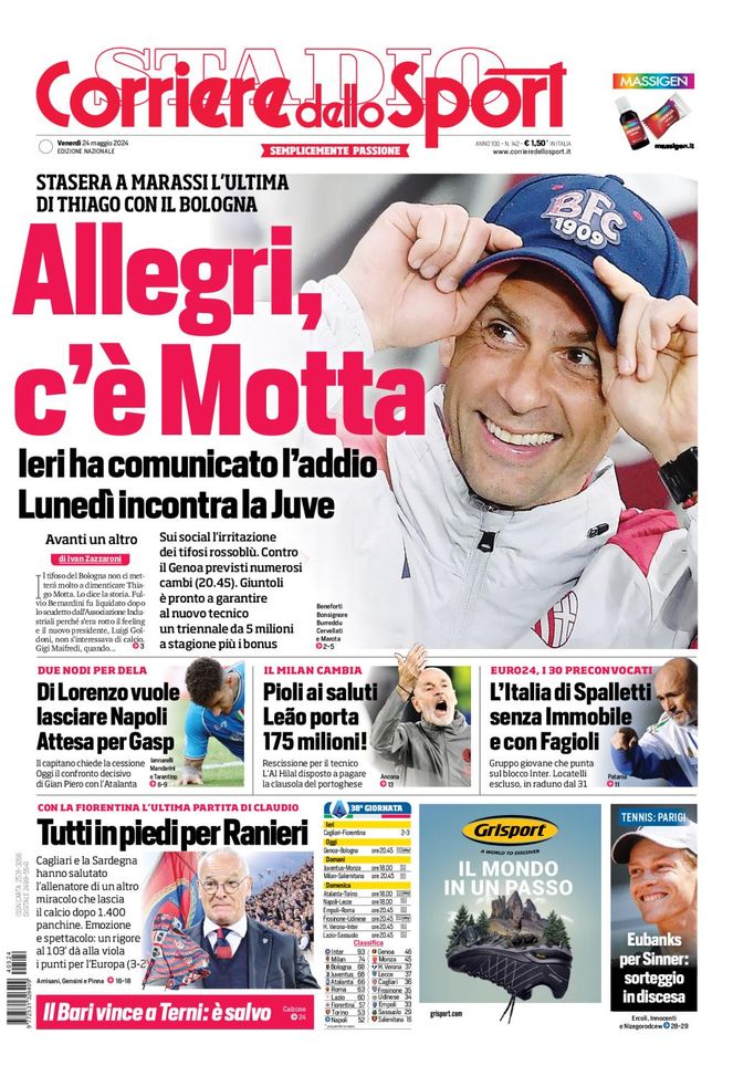 Prima Pagina Corriere dello Sport 24 maggio