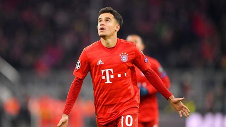 MUNICH, GERMANY - DECEMBER 11: Philippe Coutinho of FC Bayern Munich celebrates after scoring his team's third goal during the UEFA Champions League group B match between Bayern Muenchen and Tottenham Hotspur at Allianz Arena on December 11, 2019 in Munich, Germany. (Photo by Sebastian Widmann/Bongarts/Getty Images)