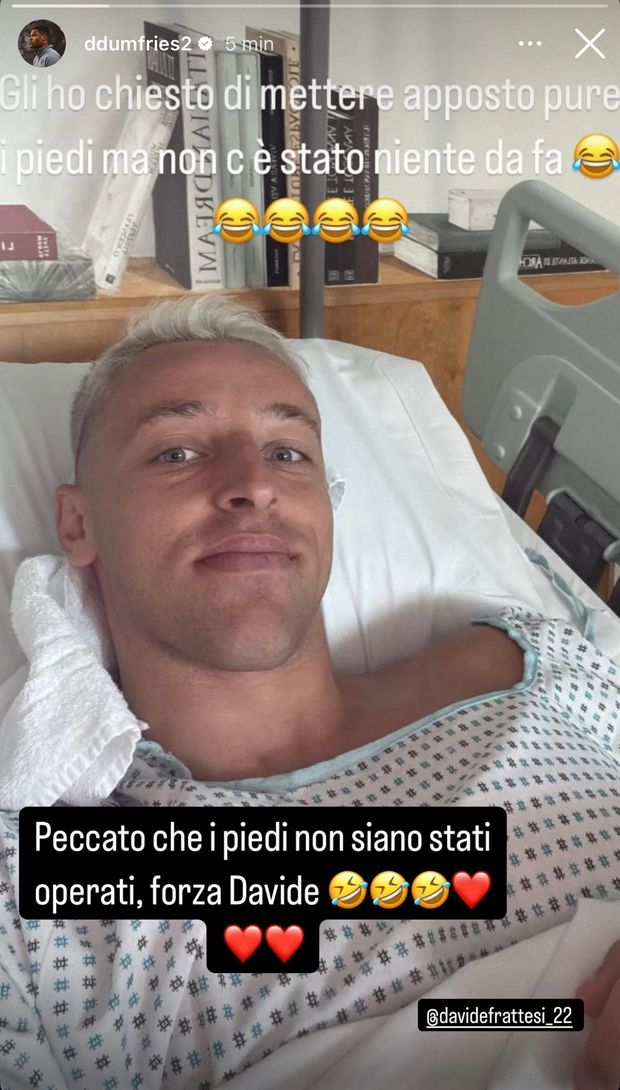 Frattesi operato, Dumfries lo prende in giro: “Peccato per i piedi”- immagine 2