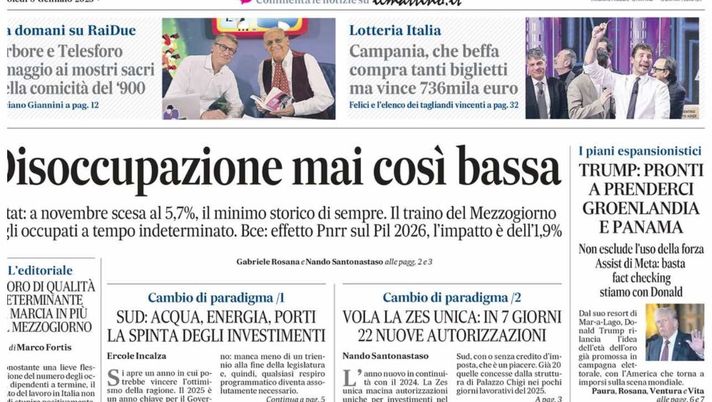prima pagina il mattino oggi