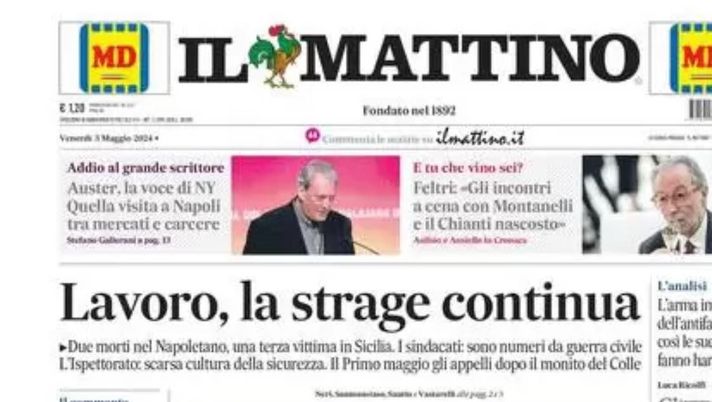 prima pagina il mattino oggi