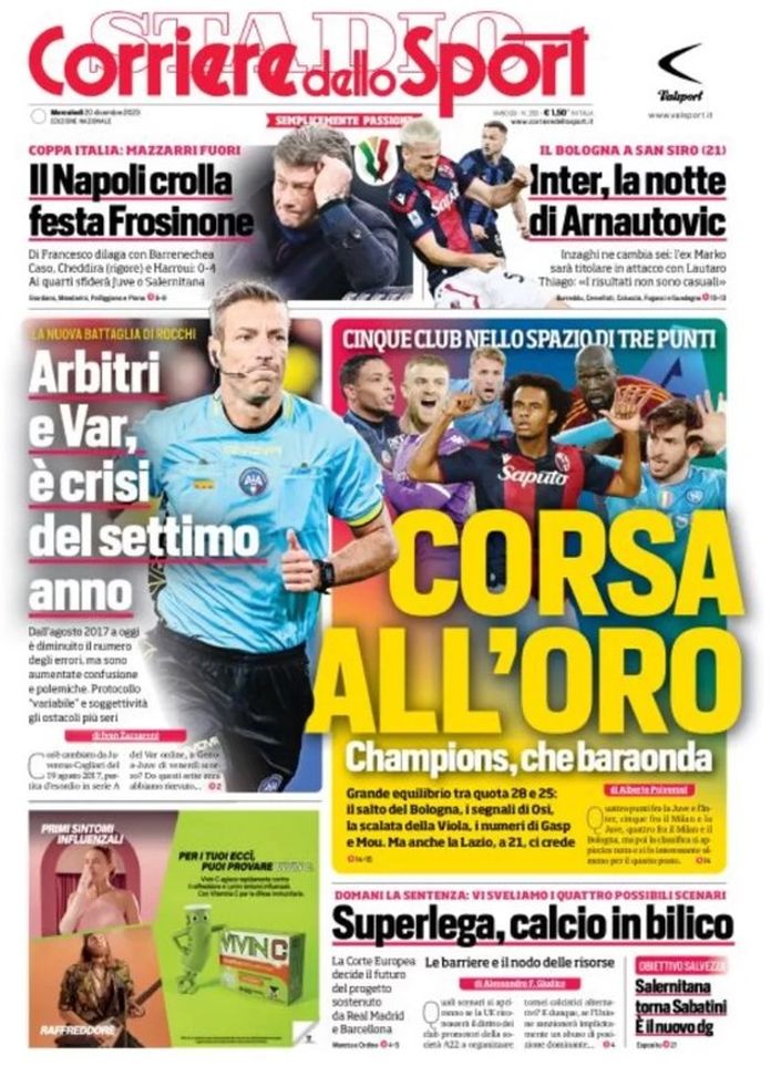 EDICOLA / CdS: Inter, la notte di Arnautovic. Arbitri e Var, crisi del settimo anno - immagine 1