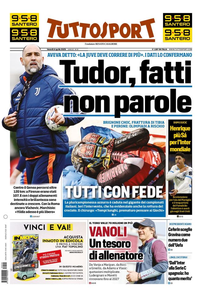 Tuttosport, la prima pagina di oggi, venerdì 4 aprile 2025 Tuttosport