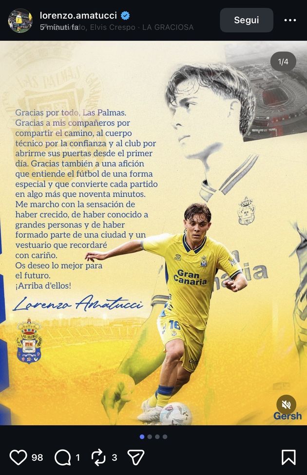 Screenshot FOTO – Amatucci saluta il Las Palmas: “Gracias por todo. Arribas d’ellos”- immagine 2