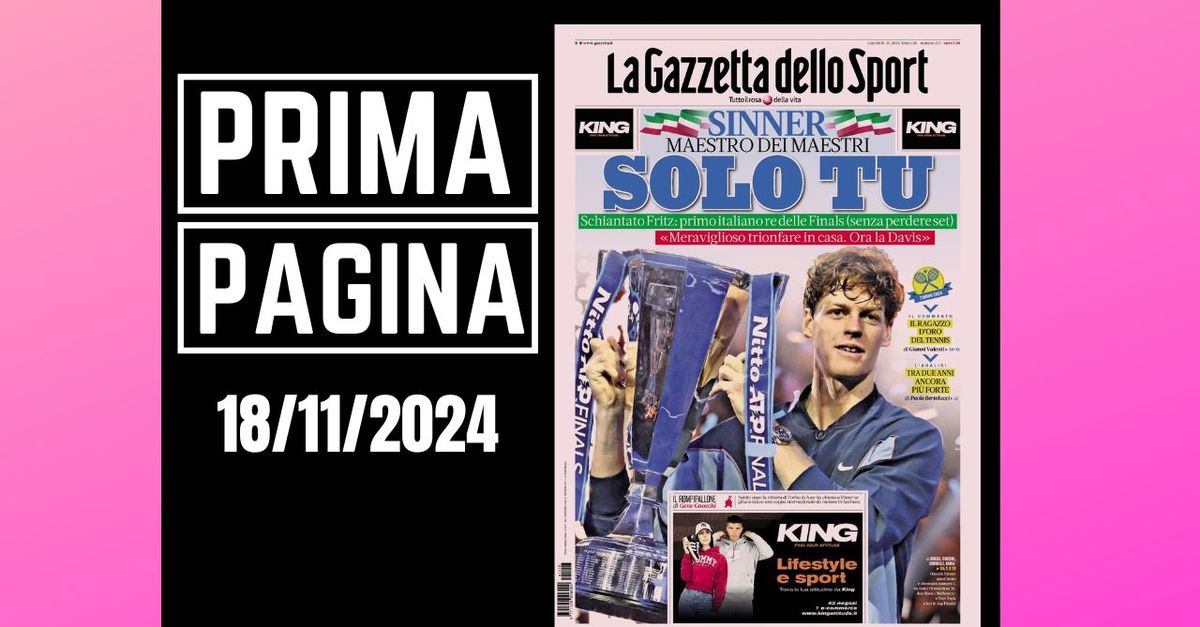 Prima pagina Gazzetta dello Sport: “Sinner solo tu: maestro dei maestri”