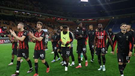 MILAN, ITALY - MAY 24: Players of AC Milan reacts at the end of the Serie A match between AC Milan and Monza at Stadio Giuseppe Meazza on May 24, 2025 in Milan, Italy. (Photo by Claudio Villa/AC Milan via Getty Images)