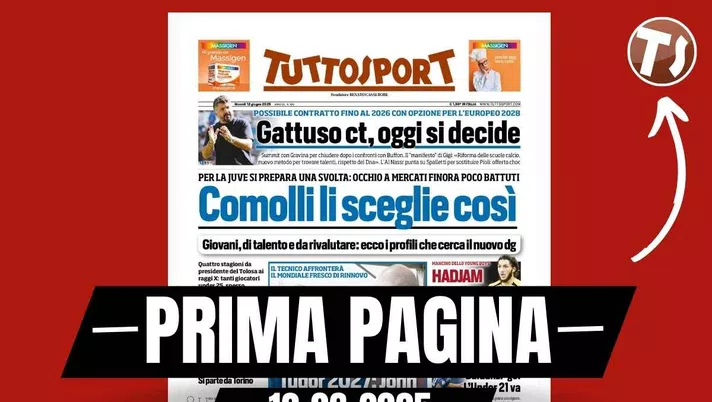 Prima pagina Tuttosport: 'Italia, Gattuso CT: oggi si decide'