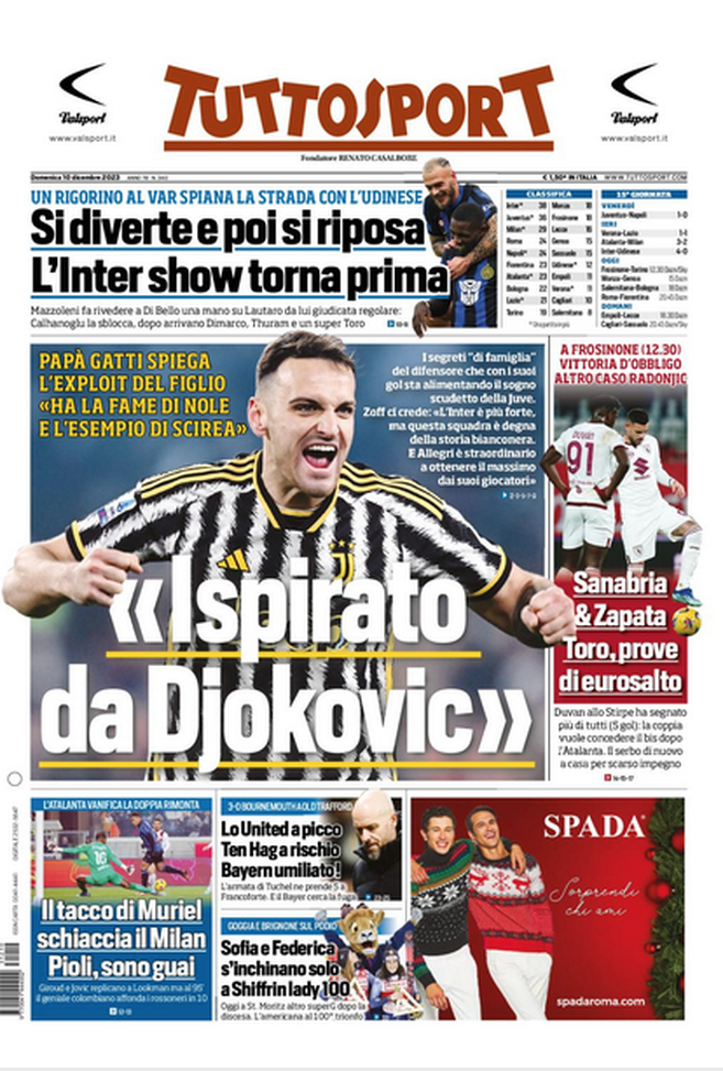 La prima pagina di Tuttosport 10122023