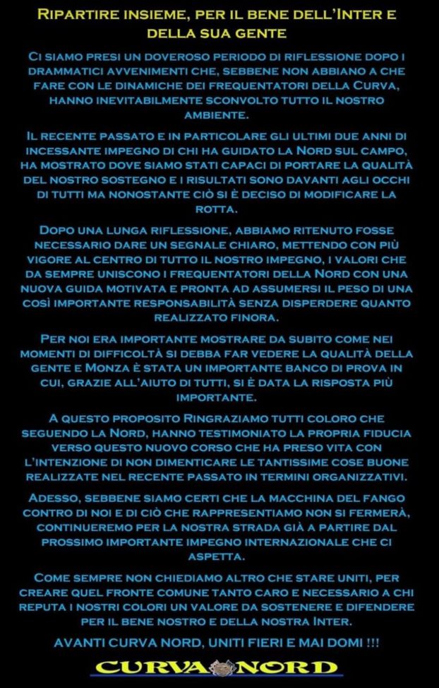 Curva Nord Inter: “Nuova guida per dare segnale chiaro. Era importante dimostrare che…”- immagine 2