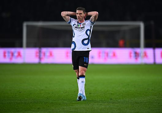 TURIN, ITALY - MARCH 13: Robin Gosens of FC Internazionale reacts during the Serie A match between Torino FC and FC Internazionale at Stadio Olimpico di Torino on March 13, 2022 in Turin, Italy. (Photo by Mattia Ozbot - Inter/Inter via Getty Images )