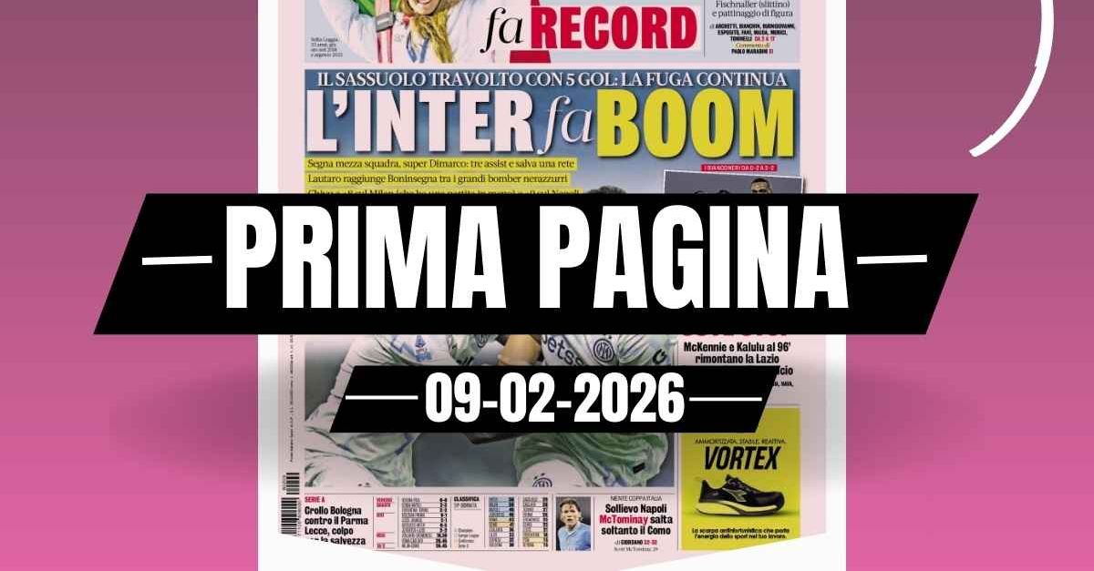 Prima pagina Gazzetta dello Sport: “L’Inter fa boom: Sassuolo travolto, la fuga continua”