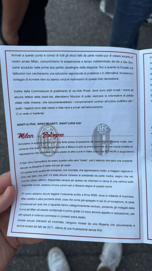 la-protesta-della-curva-sud-prima-di-milan-bologna-contro-black-list-e-repression-comunicato-messaggio-dichiarazioni-milan