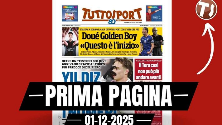 Prima pagina Tuttosport: 'Roma-Napoli 0-1, blitz di Neres. Conte ripiglia subito Allegri'
