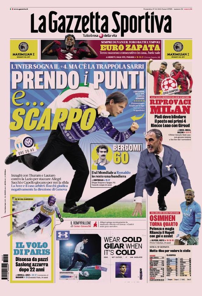 Prima Pagina Gazzetta Dello Sport: “Prendo I Punti E Scappo” - Pianeta ...