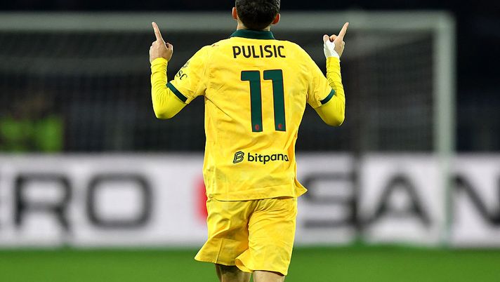 TURIN, ITALY - DECEMBER 08: Christian Pulisic of AC Milan celebrates scoring his team's second goal during the Serie A match between Torino FC and AC Milan at Stadio Olimpico di Torino on December 08, 2025 in Turin, Italy. (Photo by Valerio Pennicino/Getty Images) christian-pulisic-come-andrea-pirlo-41-gol-col-milan-top-40-cannonieri-rossoneri-all-time-raggiunta