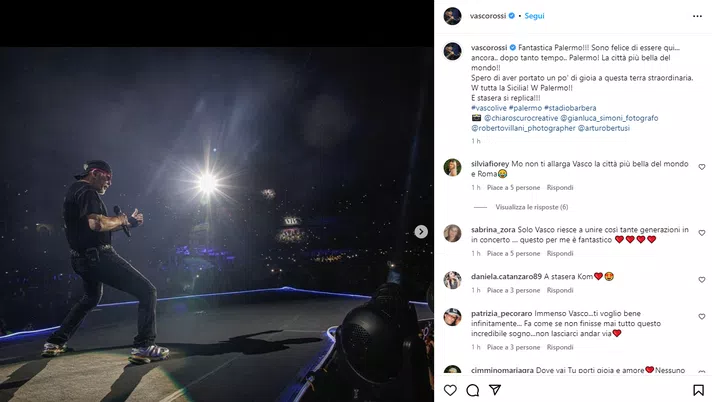 FOTO Palermo, Vasco Rossi infiamma il ‘Barbera’: “La città più bella del mondo” - immagine 1
